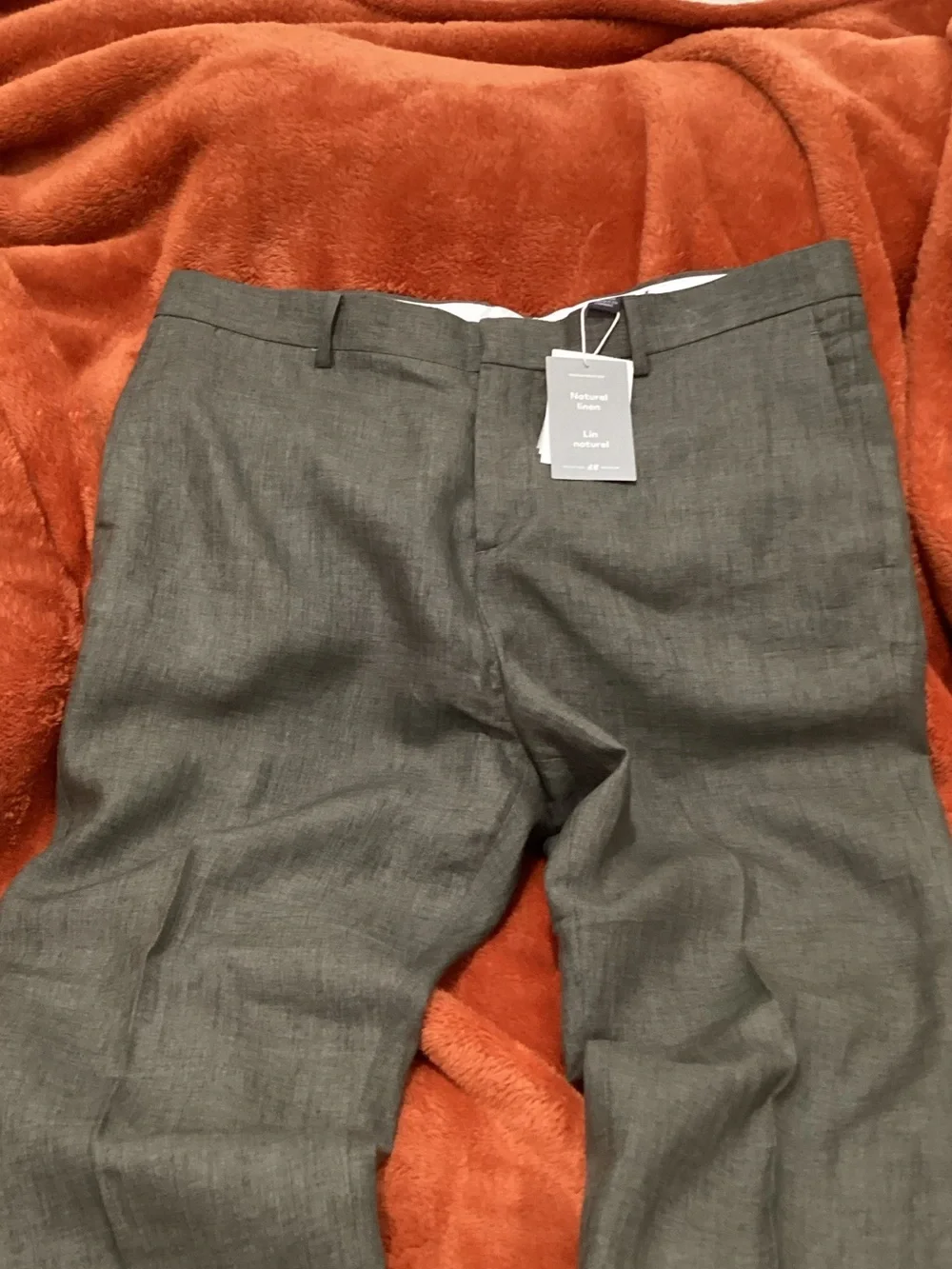 H&M Men's Fatigue Green Slim Linen Pants